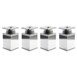 ATM® - Set of 4 Adjustable Furniture Feet, Chrome, Ash, Height 60 mm, Height Adjustable, for Wardrobe, Chest of Drawers, Sofa, Bed, Square Furniture Feet, Metal and Plastic, Profile: 40 x 40 mm