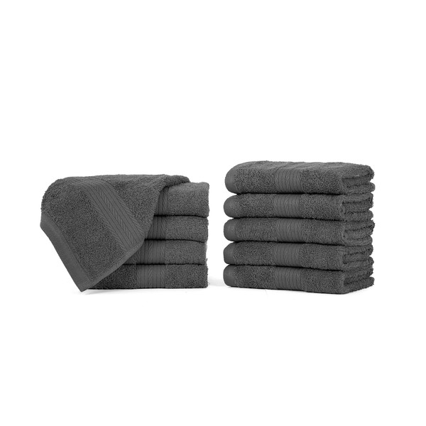 Ample Decor Classic Luxury Quick Dry Washcloths Pack of 10 - Hotel Spa Collection | 100% Cotton Super Soft High Absorbent Large Bathroom Face Towel | 12 x 12 Inch- Grey