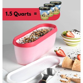 Ice Cream containers for homemade ice cream, Reusable Storage Freezer ice cream Container With Lids,2 Pack, BPA FREE, Dishwasher Safe Tub. Double Insulated, 1.5 Quart, Red and Burgundy , Non Slip