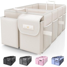 HOTOR Trunk Organizer - Foldable Car Storage for SUVs & Sedans, Sturdy Organization for Accessories, Tools, Sundries, Beige, 2 Compartments, 21.3"12.6"10.6"