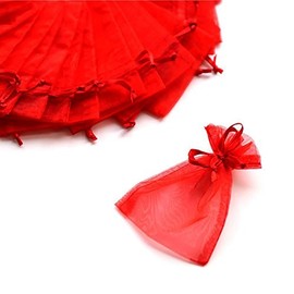 C.X.Y. Organza Bags 7 x 9 cm Pack of 100 for Wedding Almonds and Favours Red