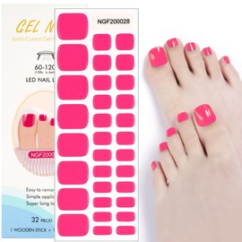SILPECWEE Semi Cured Gel Nail Strips, Toenails Stickers Full Nail Wraps UV Light Required, Salon Quality, Easy to Apply & Remove, Toenail Strips for Women Girl (Dreamy Pink - 32PCS)