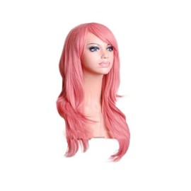 YOVEKAT 27inch Long Curly Cosplay Costume Party Hair Wig Full Hair Wavy Wig Daily (Pink)