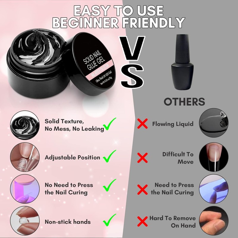 Gel de Uñas Sólido para Puntas de Uñas Acrílicas y