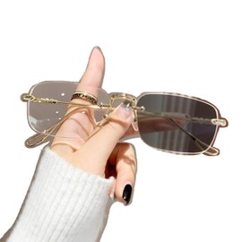 88flix Korean Glasses, Rimless, Date Glasses, Dimming Sunglasses, Polarized, Color Changing, Dimming, UV Protection, Butterfly Sunglasses, gold