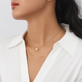 Circilee Dainty Charm Initial Necklaces Adjustable 14k Real Gold Plated Layered Choker Necklaces Christmas Gifts for Women Jewelry, Heart Pendant