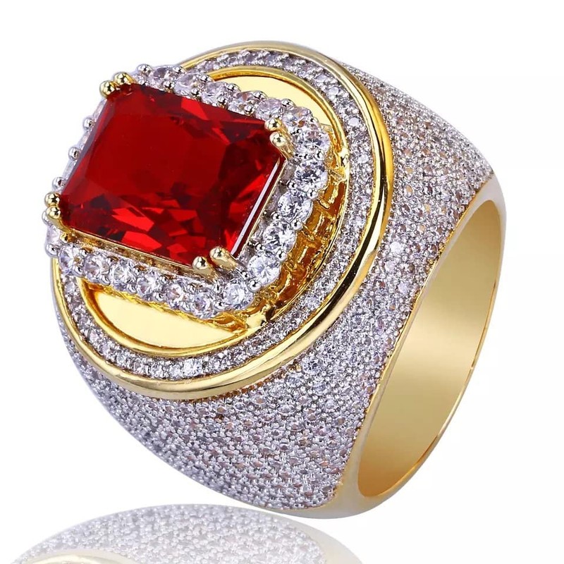 Htayekog 18K Gold Cluster Lab Simulated Diamond Band Micropave Mens