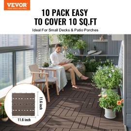 10 Pack Dark Brown Interlocking Deck Tiles 12"x12" Plastic Wood 10 Sq. ft Waterproof Outdoor Flooring All Weather Patio FloorQuantity: 10 pcs, Color: Dark Brown - WPC Color