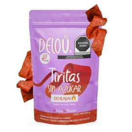 Delou  Tiritas Enchiladas Veganas Sin Azcar - Mango y Fresa 200g - Ingredientes 100 Veganos - Endulzadas con Monk Fruit - Keto - Bajas en Caloras y...