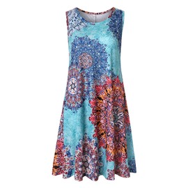 Tanst Sky Summer Dresses for Women 2025 Casual Sleeveless Sundresses Tank Dress Mini Loose Beach Cover Up with Pockets Flower