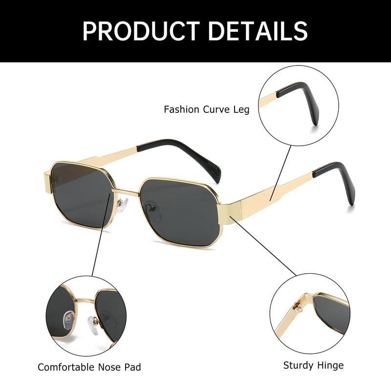 YAMEIZE Retro Hexagon Metal Frame Sunglasses - for Women Men