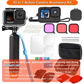 Compatible for Go Pro Hero 13 12 11 10 9 Black Waterproof Housing Case 60M/196FT Protective Underwater Diving Case Shell with Cameras Handle Mount Accessories Kit