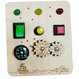 ZRCCOX Wooden Fidget Toy Toddler Toys for Kids, Toddler Busy Board with 5 LED Lights Switches, Sensory Toys for Toddlers 3-4, Battery Powered Kids Toys Toddler Gifts, Learning Toys