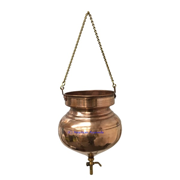 Pure Copper Shirodhara Pot Ayurvedic Equipment with Control Valve and Brass Chain for Panchkarma Abhyanga Sodhana Ayurveda Massage Basti Nasya (Small Shirodhara + CV)
