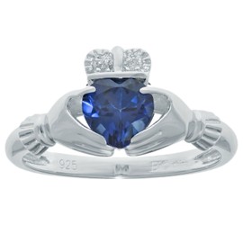 .97 Ct Heart Blue Sapphire and Diamond Accent 925 Sterling Silver Ring Size 5