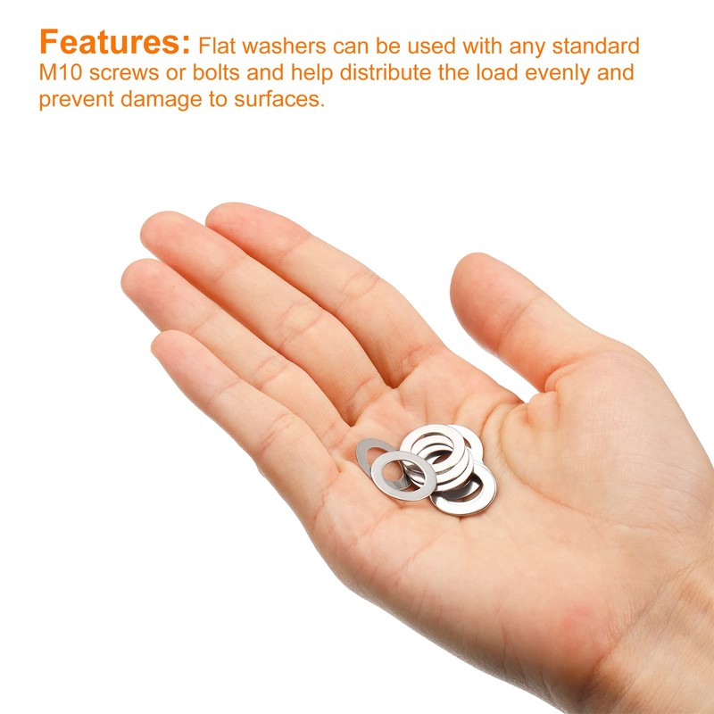 sourcing map M10 304 Stainless Steel Flat Washers, 50pcs 10x16x0.5mm