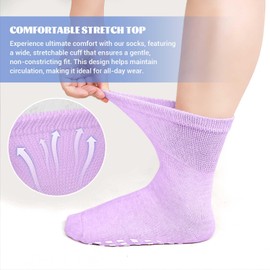 PUTUO Non Slip Socks for Women: Non Elastic Calf Socks with Grips for Swollen Feet & Legs Anti Slip Cotton Socks for Women Grippy Socks 1 pair 2.5-5 pink