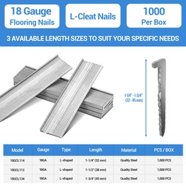 meite 18 Gauge Flooring Nails, 1-1/4 Inch 18GA L-Cleat Nails for Home Renovations, Compatible with 18GA Flooring Nailers (1000 Counts)
