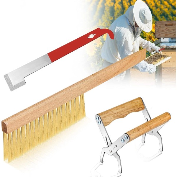 SunVara Beekeeper Frame Lifter Tool Honey Bee Brush Frame Grip