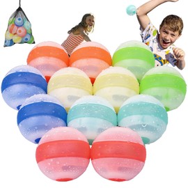 Reusable Water Balloons,Refillable Water Balloons Quick Fill,Soft Silicone Water Splash Balls for Toddler Age 4-12,Self Sealing Water Toys for Kids Summer Games,Outdoor Beach/Pool Party(12pack)