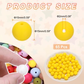 HARFINGTON - 65 abalorio de silicona redondas de 15 mm, abalorio focales de goma a granel para bolígrafos, llaveros, pulseras, collares, manualidades, color amarillo