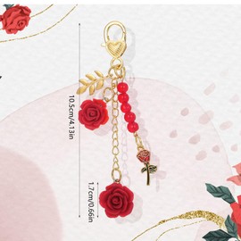 Apausvcm Rose Keychain, Flower Bag Charms Keychain with Tassel Chain Cute Red Rose Pendant Keyring for Handbags Bag Purse Wallet Cellphone Car