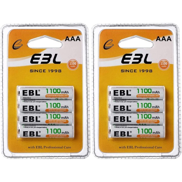 EBL AAA Rechargeable Batteries 1100mAh Ready2Charge Triple A NiMH Battery, Retail Pacakge - 8 Counts