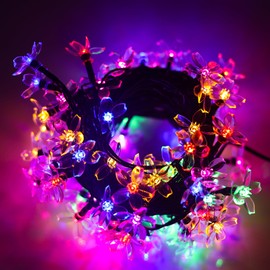 JACUXLSS USB Plug in Powered 100 LED Flower String Lights, 33ft Decorative Yellow Floral Lamps Indoor Outdoor for Garden, Patio, Christmas, Birthday Party Decor (Multi-Colored)