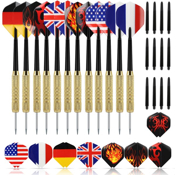 GWHOLE 12 Pcs Tip Darts with National Flag Flights, Extra