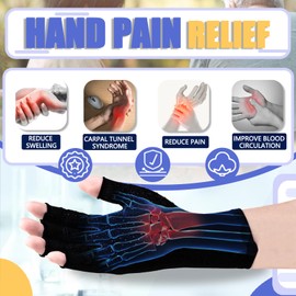 DRNAIETY Arthritis Compression Gloves- for Men & Women Hand Pain, Anti-Slip Fingerless Gloves for Typing Daily Work (XL, Black)