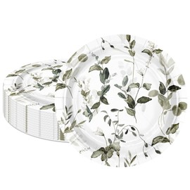 LeZakaa 25Pcs Wedding Paper Plates - Lush Green Leaves Design Disposable Party Plates Decorative Tableware Supplies Table Decor for Birthday, Baby Shower, Theme Holiday Party - 9 Inch | LeZakaa