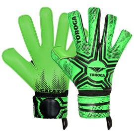 TOROGA Football Goalkeeper Gloves For Boys, Kids Children Youth Soccer Goalie Gloves with 4mm Latex Finger Spine Protection (Green Negative Cut, 4 - For 6-9 Years, Ambidextrous)