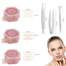 Pack of 1800 Slip-On Eyelid Tapes, Invisible Double Eyelid Tapes, Waterproof Double Slip-On Eyelid Tape, Eyelid Lifting without Surgery, Skin Colour Slip-On Lid Tapes with Fork Rods, Tweezers (3