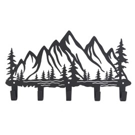 VIVICOMFY Metal Mountain Coat Hooks Wall Art Decor-Mountain Hangers and Key Holder-Clothes Hat Rack and Backpack Hanger Decor for Storage, Living Room, Hallway, Office (Black)