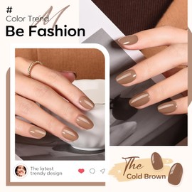 modelones Fall Press on Nails Short, 32Pcs 16 Sizes Oval Fake Nails Kit Press Ons with Nail Glue, Adhesive Tabs, Nail File, Prep Pad, Manicure Stick, Cold Brown