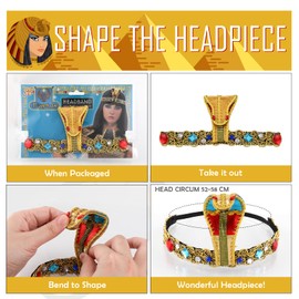 HIFOT 3 Piece Egyptian Costume Accessory Set - Cleopatra Costume Headpiece Bangle Gold Choker Chain Gold Women's Cleopatra Costume Women's Egyptian Queen Snake Chain Egyptian Jewellery Headpiece