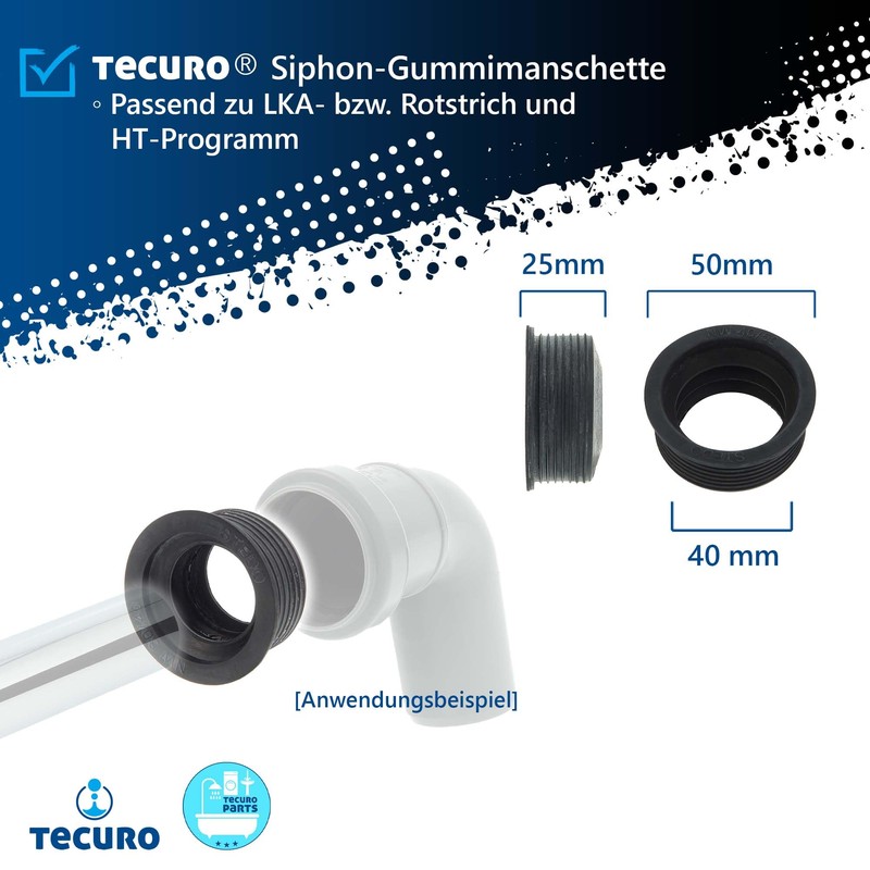 tecuro Siphon Rubber Sleeve for Drain Pipe Outer Diameter 50