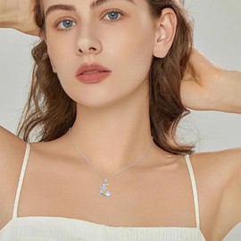 PARYFO Star and Moon Necklace for Women 925 Sterling Silver Birthstone Celtic Crescent Moon Star Pendant Moonstone Jewelry Birthday Mother‘s Thanksgiving Xmas Gift for Wife Mom Daughter Sister- Moonstone