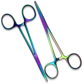 XTRM CRAFT Mosquito Forceps 5" Rainbow Set - Precision Crafting Clamps, Stainless Steel, Multicolor Hemostats for DIY Enthusiasts and Crafters (Mosquito Forceps Straight & Curved 5 Inches)