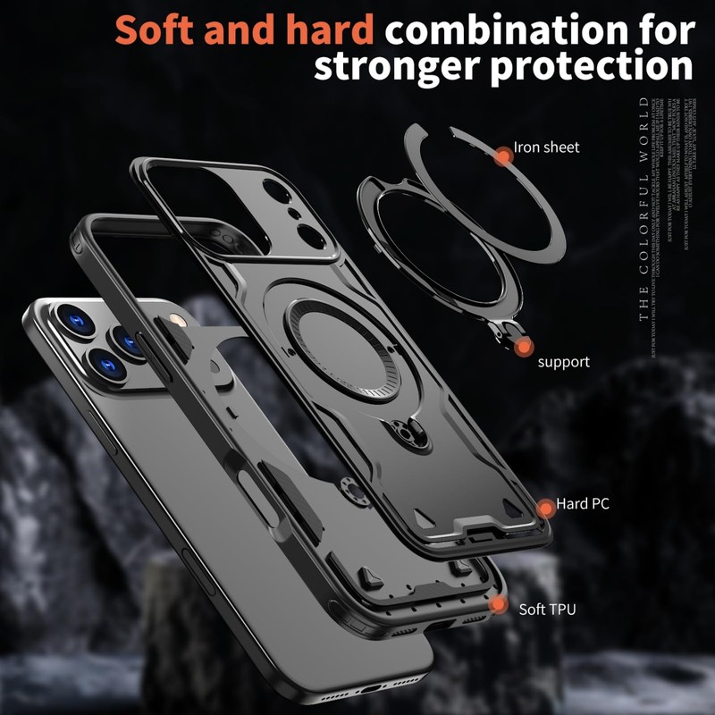 MRRSIWEI Case for Apple 17 Pro Max with Kickstand.Shell Black