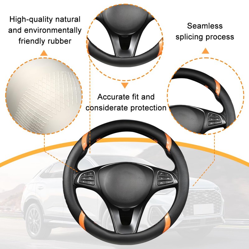 Sandfren Carbon Fiber Car Steering Wheel Cover, 15 Inch Breathable