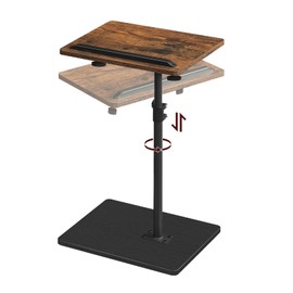 MAHANCRIS TV Tray Table, Sofa Armrest Tray Table for Couch, 360° Swivel Height Adjustable End Table, Snack Side Table with Phone and Tablet Slot, Rustic Brown and Black ETHR4501