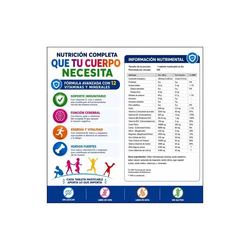Multivitamínico Niños Años Omega Colina 120 Tablets Frutos Rojos