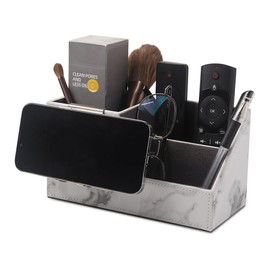 WAYIFON PU Leather Pen Box, Pen Holder, Office Desk Organiser, Pen Holder, Multifunctional Leather Pen Holder, Office Desk, Business Card Storage Box with Hardware Holder, Marble White