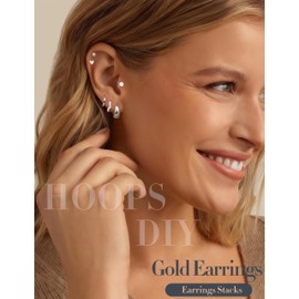 ADRAMATA 6 Pairs Sterling Silver Earrings Set for Women Hypoallergenic 14K Gold Stud Hoops 925 Silver Earring Stacks Dainty Small Cartilage Helix Earrings for Multiple Piercings