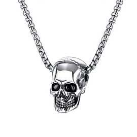 dsanbo Men's Stainless Steel Chain Skull Pendant Biker Gothic Skull Skeleton Necklace, Stainless steel, metal