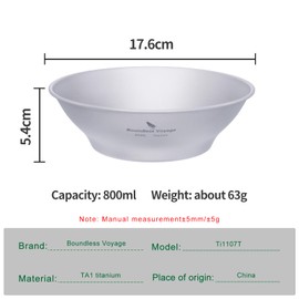 Boundless Voyage Ti1107T Titanium Plate Outdoor Camping Tableware Outdoor Bowl Titanium Tableware and Utensils Measuring Kit for Camping Backpack