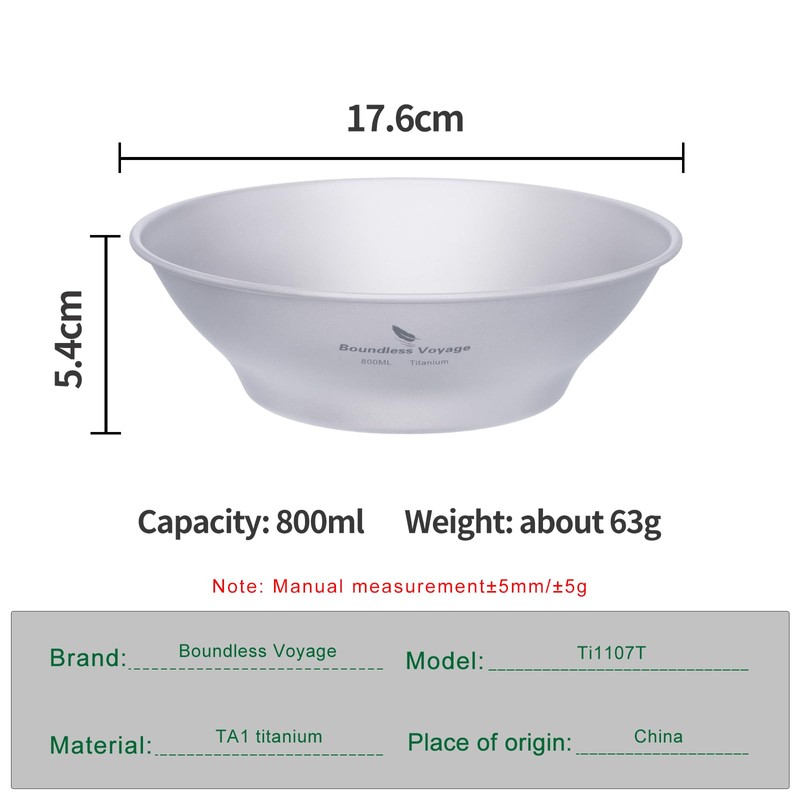 Boundless Voyage Ti1107T Titanium Plate Outdoor Camping Tableware Outdoor Bowl