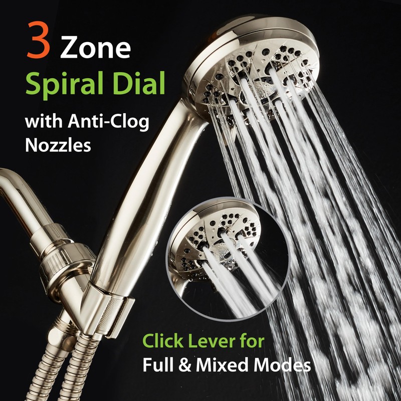 AquaDance High Pressure 6-Setting Full Brushed Nickel Handheld Shower Head