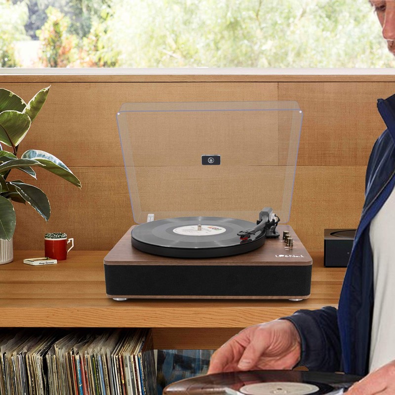 LP&No.1 Record Player with Stereo Speakers, 3-Speed Belt-Drive Turntable for